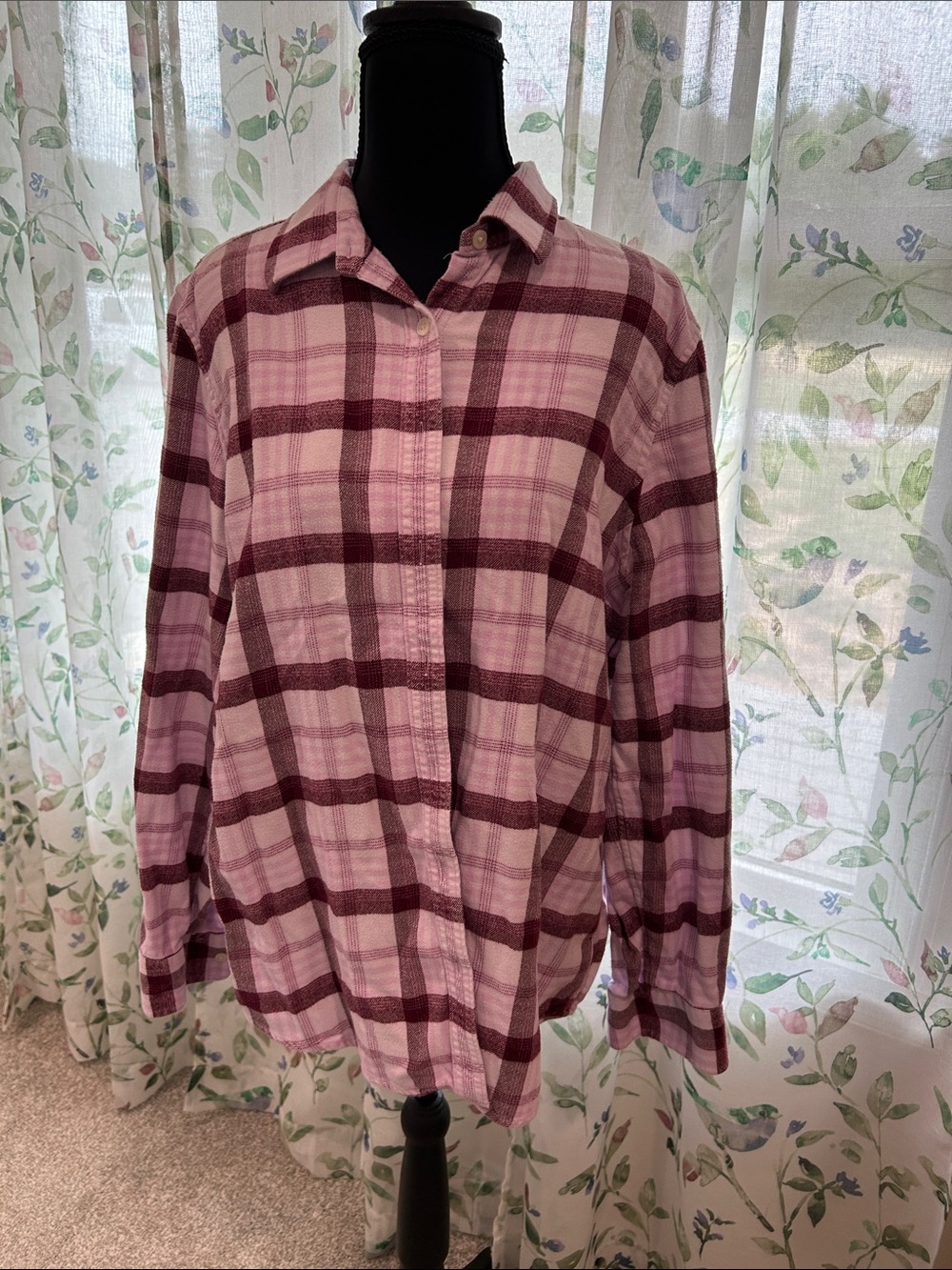 Lands' End Pink and Burgundy Plaid Shirt